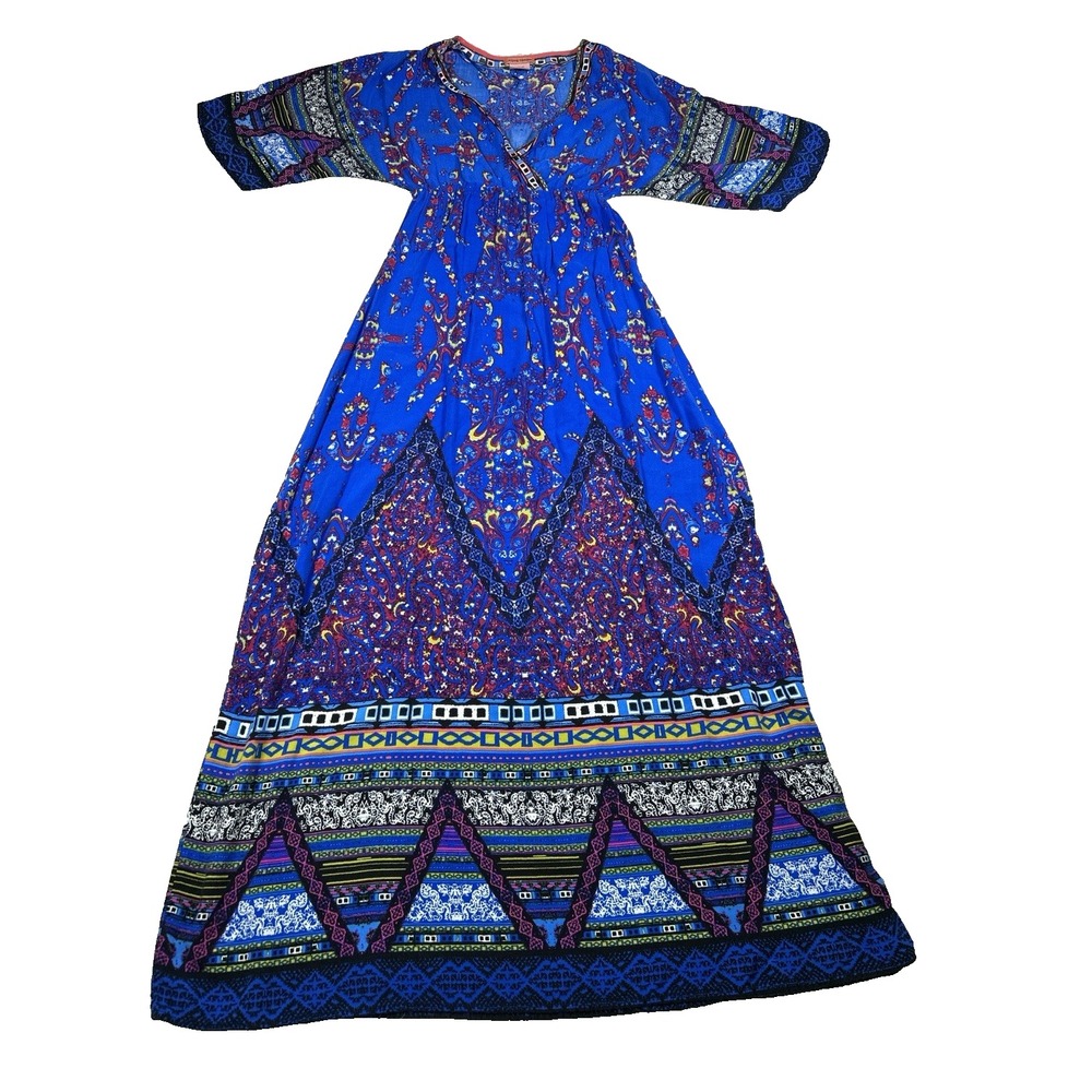 Anthrolopolgy Flying Tomato Womens Size M Blue Aztec Geometric Maxi‎ Boho Dress